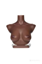 Silicone bust head stand in the black skin tone, featuring a sculpted chest and stable display base.