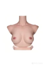Silicone bust head stand in the natural skin tone, featuring a sculpted chest and stable display base.