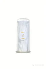 A clear container of cotton swabs supplied for precise cleaning during silicone doll care.