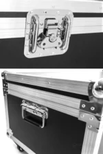A product view of the protective flight case showing its closed exterior for safe doll storage and transport.