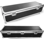 A product view of the protective flight case showing its protective foam interior for safe doll storage and transport.