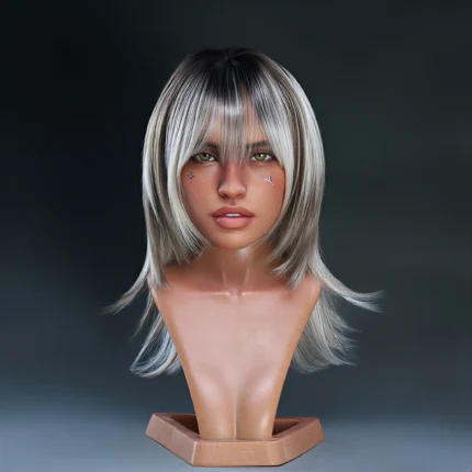 IronAI R12 interactive head shown in its front wig configuration.