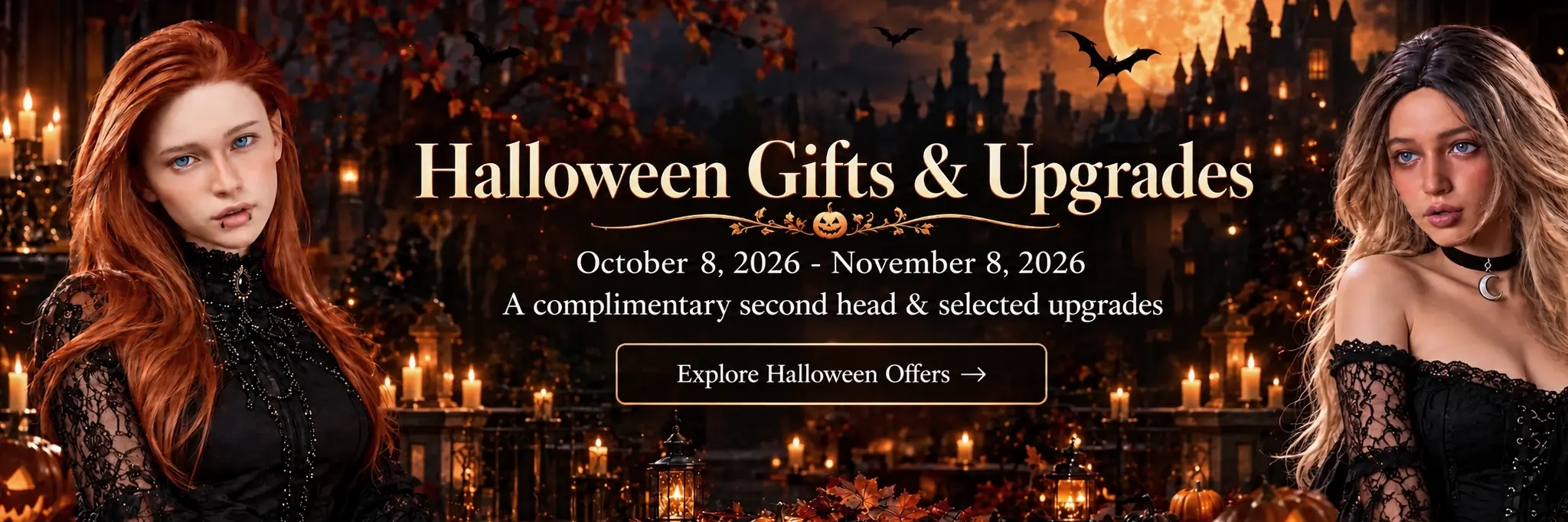 Promotional banner announcing the special Halloween sale event for realistic companion dolls.